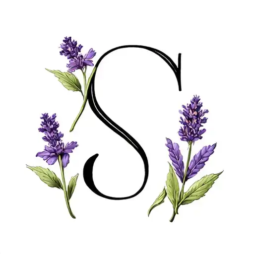 2x letter s, pistachio seed, lavender flower tattoo design idea