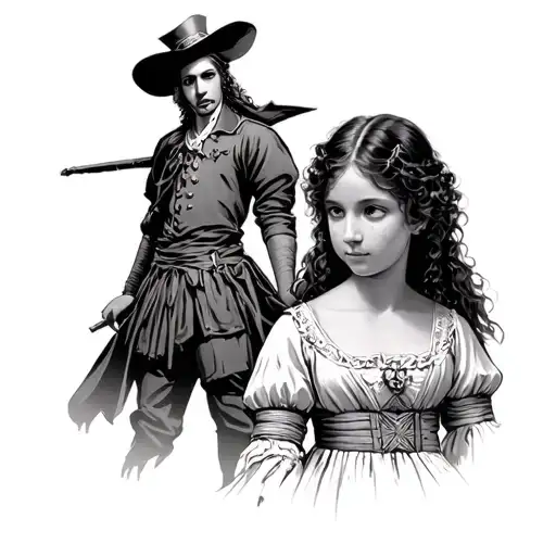 main character of Don Quixote and an illustration of a girl from the book Les Misérables tattoo design idea