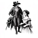 main character of Don Quixote and an illustration of a girl from the book Les Misérables tattoo design idea