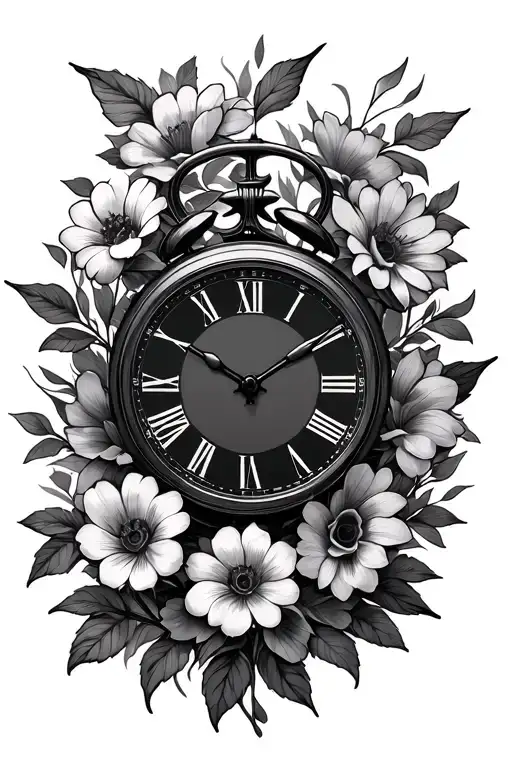 father flowers and digital clock face tattoo design idea