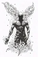 man is made of stardust form the distant cosmos. make it abstract. with the full body of a muscular man with no face tattoo design idea