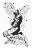 man is made of stardust form the distant cosmos. make it abstract. with the full body of a muscular man with no face tattoo design idea