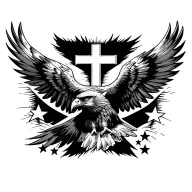 a big hawk flying a cross in the middle and some russian mafia stars tattoo design idea
