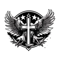 a big hawk flying a cross in the middle and some russian mafia stars tattoo design idea