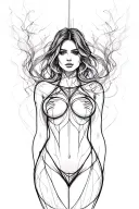 Symmetrical smokey lines from front woman's torso down to upper thigh tattoo design idea