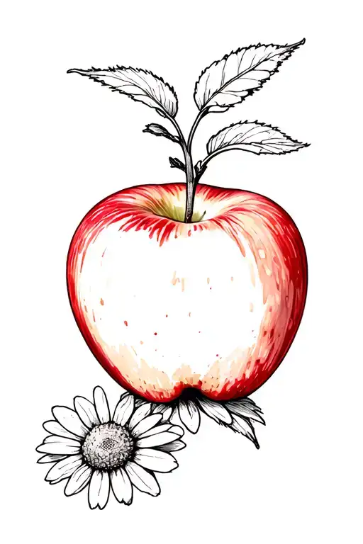 red apple and daisies coming tattoo design idea