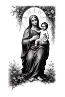 Virgin Mary holding baby Jesus tattoo design idea