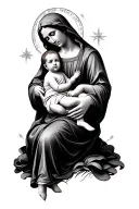Virgin Mary holding baby Jesus tattoo design idea