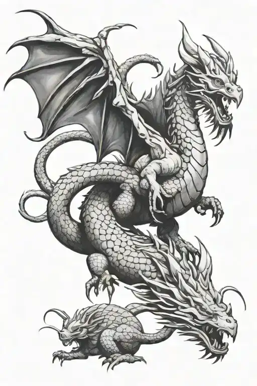 2 dragon with rat and chicken tattoo design idea