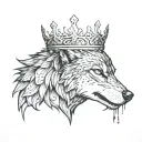 A tattoo design of a wolf wearing a crown, symbolizing the balance of power and leadership in both the animal kingdom and politics tattoo design idea