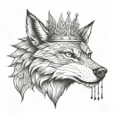 A tattoo design of a wolf wearing a crown, symbolizing the balance of power and leadership in both the animal kingdom and politics tattoo design idea