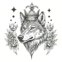 A tattoo design of a wolf wearing a crown, symbolizing the balance of power and leadership in both the animal kingdom and politics tattoo design idea