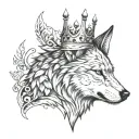 A tattoo design of a wolf wearing a crown, symbolizing the balance of power and leadership in both the animal kingdom and politics tattoo design idea