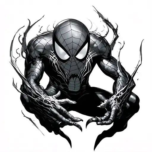 Symbiote Spiderman with blads of chaos in his hands tattoo design idea