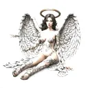 Sexy Angel, pale skin, Big breasts, Wide Hips, Angel wings, Halo, G-String, Revealing bra, Sexual, Full Body view  tattoo design idea