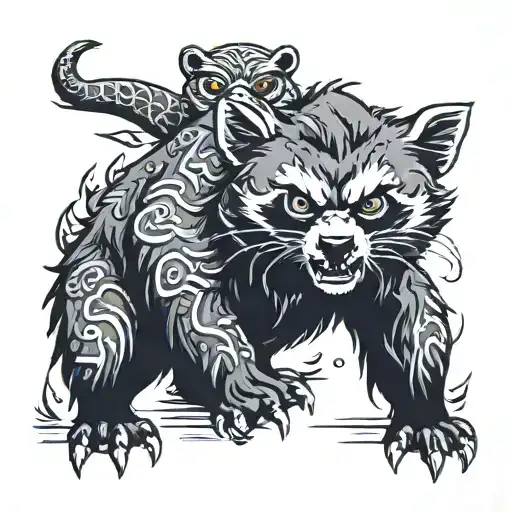 Raccoon, gorilla, wolf, pig, panda, duck, penguin, owl, lion and dragon tattoo design idea