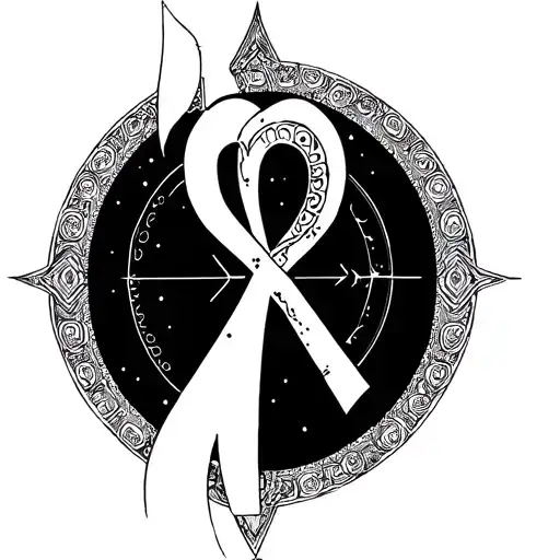 Create black and grey art of ankh comics, constellation with mandala background sci fi fantasy gothic hyper realistic  tattoo design idea