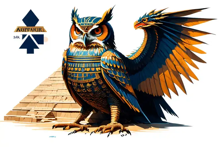 Egyptian pyramid dragon owl tattoo design idea