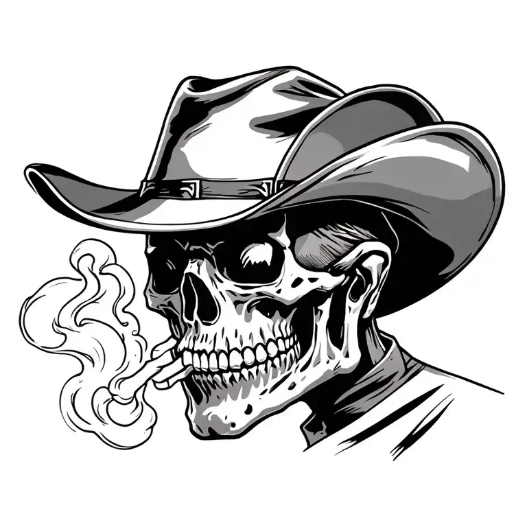 skeleton cowboy head smoking tattoo design idea
