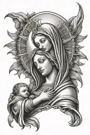 virgin mary holding baby jesus sun rising tattoo design idea