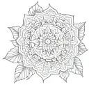 tribal marigold flower with Aztec calendar behind it tattoo design idea