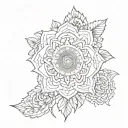 tribal marigold flower with Aztec calendar behind it tattoo design idea