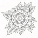 tribal marigold flower with Aztec calendar behind it tattoo design idea