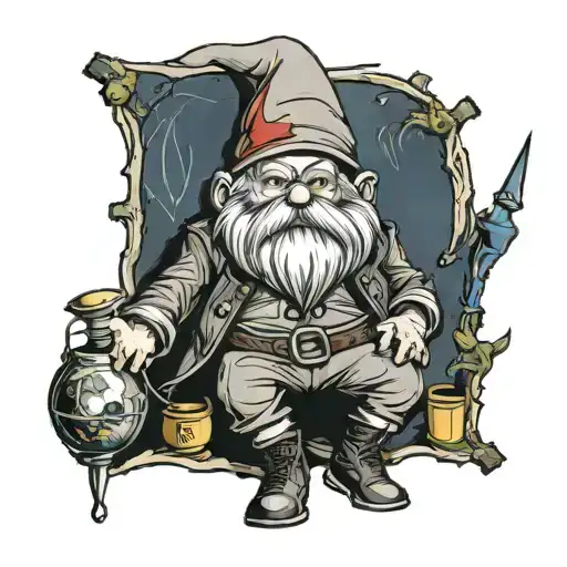 a garden gnome with traveler costume but not a biggester than he tattoo design idea