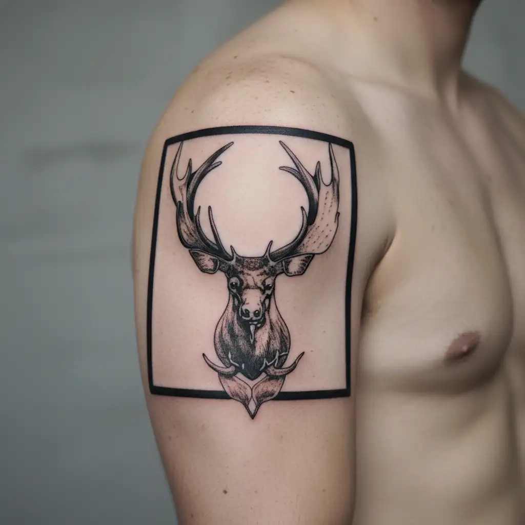 Irish elk head and antlers tattoo design idea