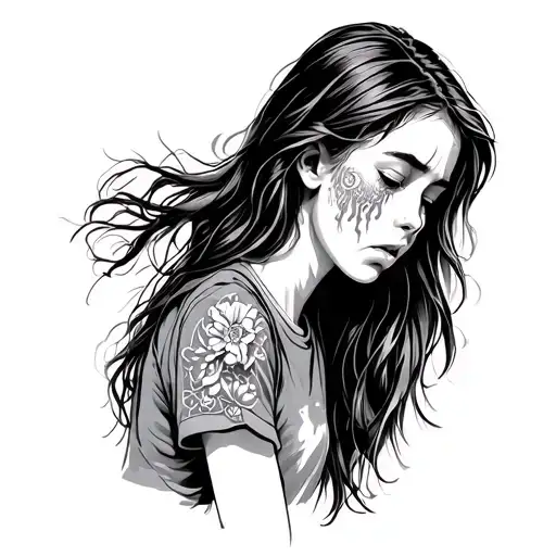 sad, suffering, tearful teenager who leaves her mother because of Hodgkins disease, a lymphoma tattoo design idea
