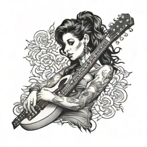 amy Winehouse black guitar goth tattoo design idea