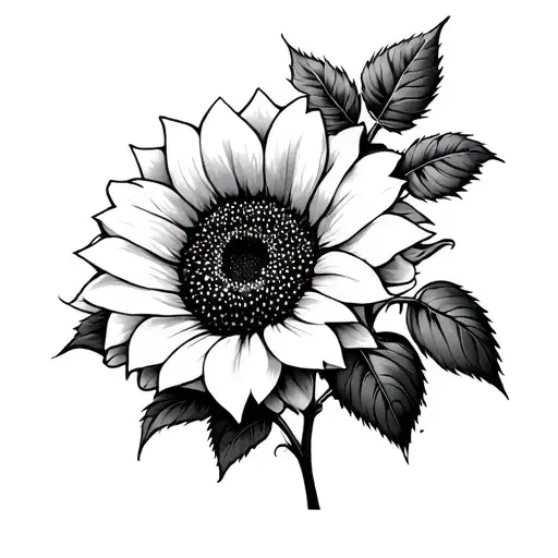 white rose and a sunflower. a bit abstract. for a man, so masculine design tattoo design idea
