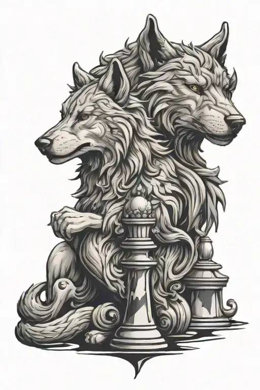 wolf king chess piece with wolf queen chess piece tattoo design idea