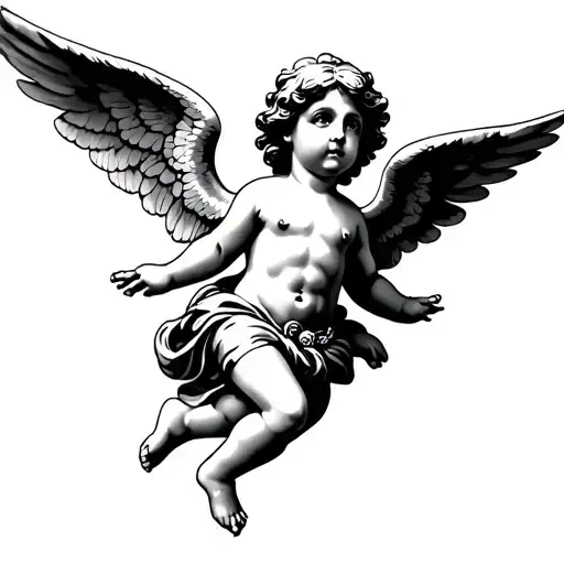 flying cherub angel tattoo design idea