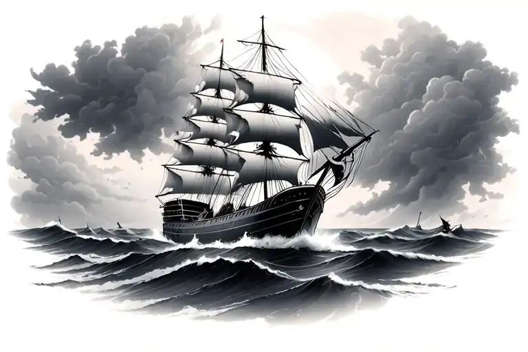 ship sailing towards storm tattoo design idea