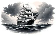 ship sailing towards storm tattoo design idea