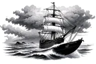 ship sailing towards storm tattoo design idea