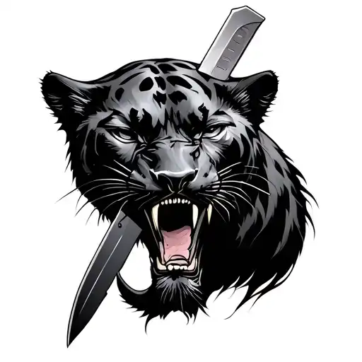 severed panthers head with knife through it on the top tattoo design idea