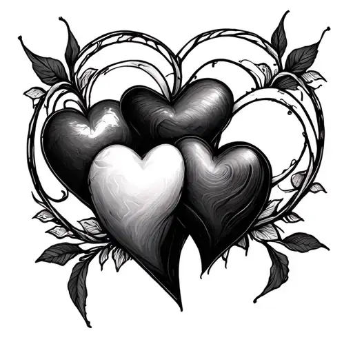 3 hearts mixed together fineline tattoo design idea