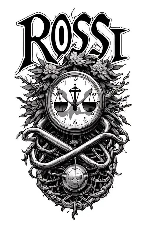"Rossi " harley knuckleheads engine, tree of life, libra scales, time intertwined tattoo design idea