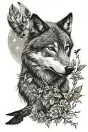 wolf and hummingbird silhouette tattoo design idea