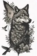 wolf and hummingbird silhouette tattoo design idea