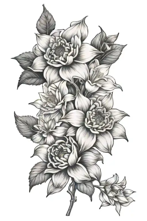 gardenias dahlias sunflower daffodil orchid tattoo design idea