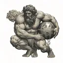 FRONT VIEW OF GREEK MYTHOLOGY GOD ATLAS CROUCHING CARRYING THE EARTH ON HIS BACK WITH GEOMETRICAL ELEMENTS  tattoo design idea