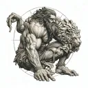 FRONT VIEW OF GREEK MYTHOLOGY GOD ATLAS CROUCHING CARRYING THE EARTH ON HIS BACK WITH GEOMETRICAL ELEMENTS  tattoo design idea