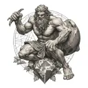 FRONT VIEW OF GREEK MYTHOLOGY GOD ATLAS CROUCHING CARRYING THE EARTH ON HIS BACK WITH GEOMETRICAL ELEMENTS  tattoo design idea