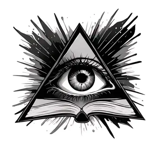 Eye In A Triangle with book surrounded by bold tattoo design idea