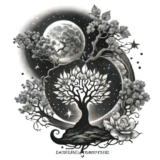 Meditation charas lotus flower tree of life surrounded by the universe with Crescent moon planets and stars half sleeve  tattoo design idea