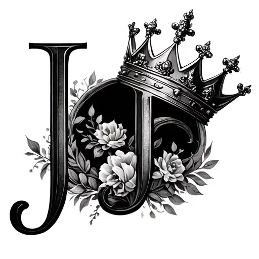 letter J with a crown tattoo design idea