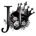letter J with a crown tattoo design idea
